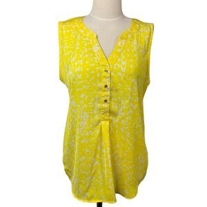 hanna & gracie Yellow and White Printed Tank Top Sleeveless Size Large